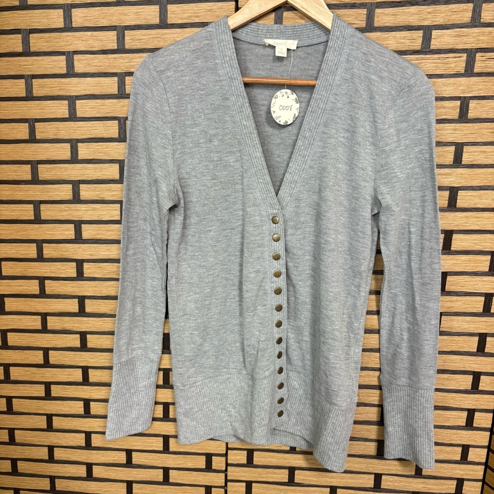 Oddy‎ Gray Snap Front Cardigan Size Small